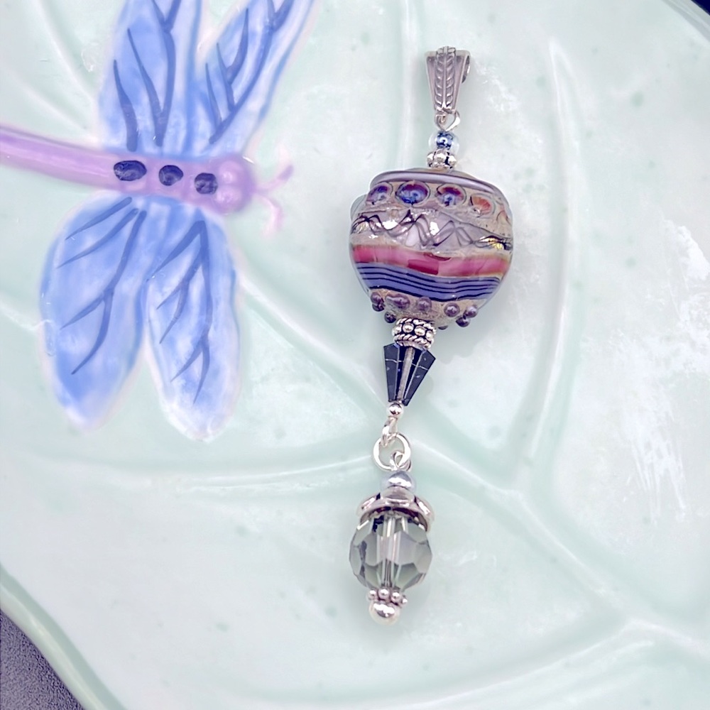 STERLING SILVER RED BLUE DOT PENDANT LAMPWORK ARTISAN
